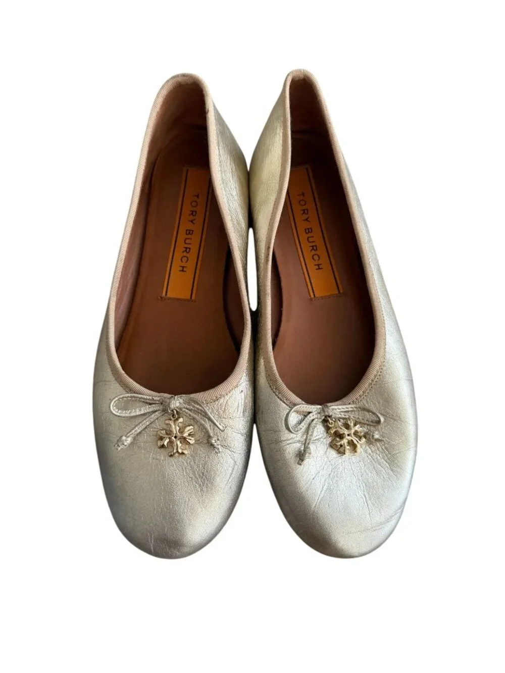 TORY BURCH Gold Leather Ballet Flats Size 8